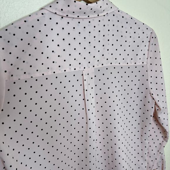 Talbots Long Sleeve Button Up Pink Polka Dot Sheer Blouse Small - Picture 9 of 13